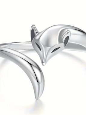 Silver Fox Wrap Ring - Women's Silver Animal Ring (very small)
